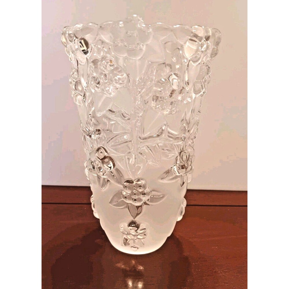 Vtg Mikasa Frosted Crystal Floral Vase Embossed Spring Tulips Made in Germany